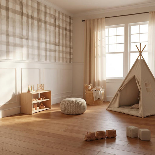 Neutral Plaid Wallpaper Watercolor gingham peel and stick wallpaper Nordic nursery