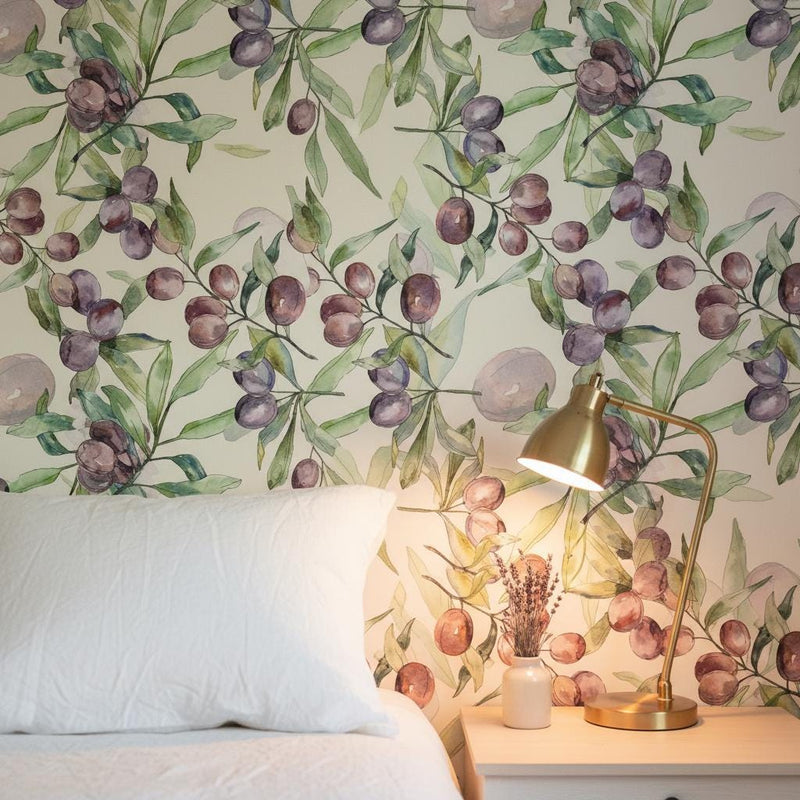 Wallpaper Olive Branch Peel and Stick or Non woven | Botanical Removable Wallpaper