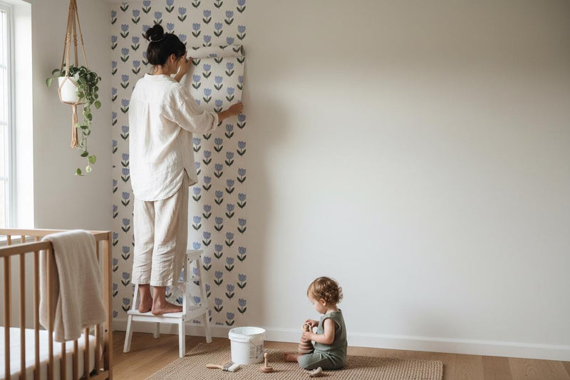 Blue tulip wallpaper peel and stick spring floral