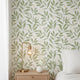 Sage Green Leaf Peel and Stick Wallpaper | Botanical Removable Wall Mural