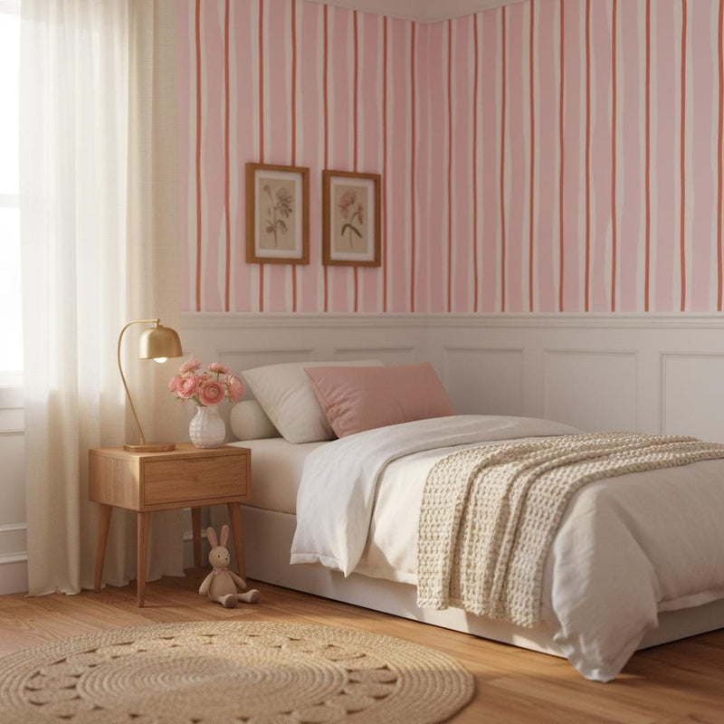 Pink stripe peel and stick wallpaper, peel and stick or non woven wallpaper
