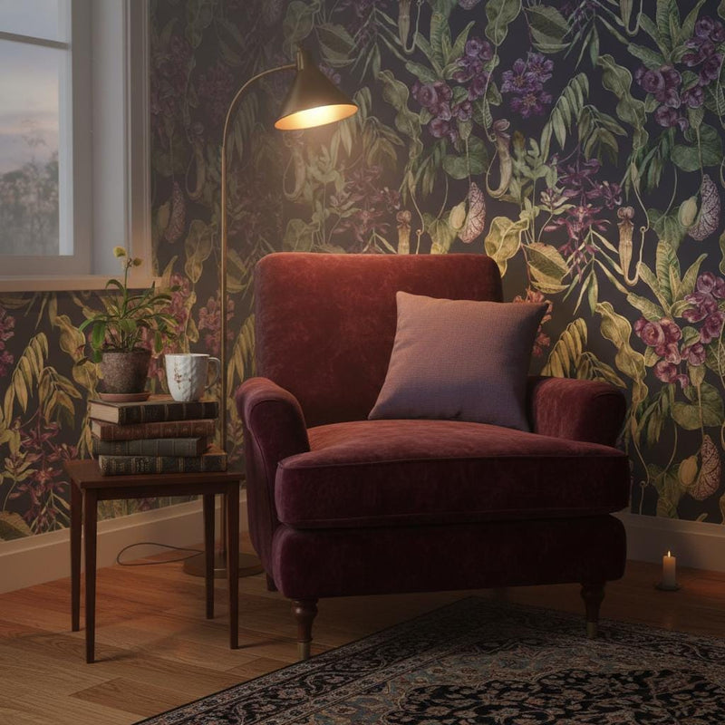 Dark Botanical Peel and Stick Wallpaper Gothic Maximalist Wallpaper