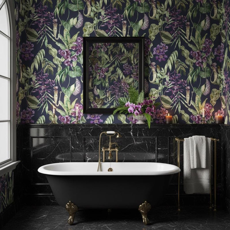 Dark Botanical Peel and Stick Wallpaper Gothic Maximalist Wallpaper