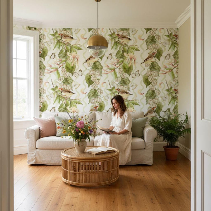 Bird and Butterfly  Wallpaper | English Garden Nursery Wallpaper