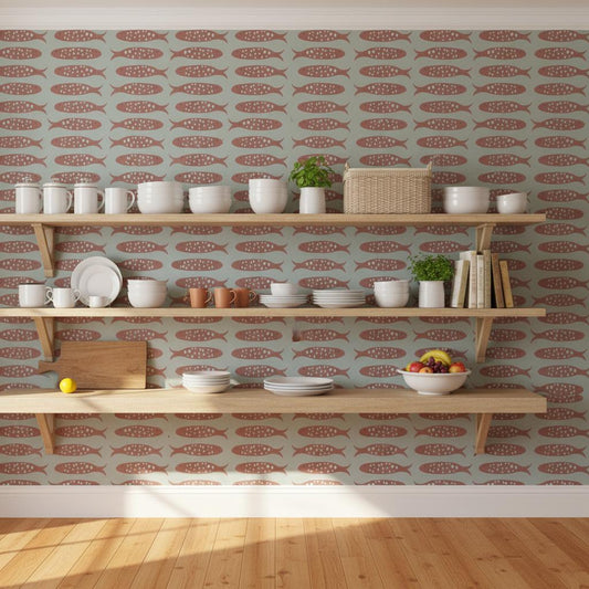 Fish wallpaper peel and stick removable  | nautical wall mural