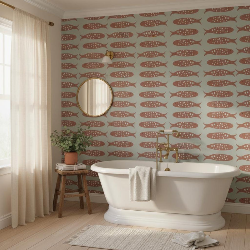 Fish wallpaper peel and stick removable  | nautical wall mural