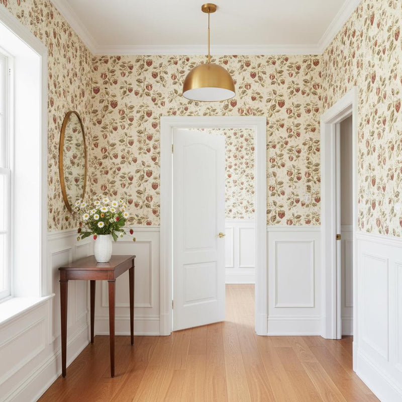Floral Strawberry Wallpaper Vintage Botanical Farmhouse Accent Wall Mural