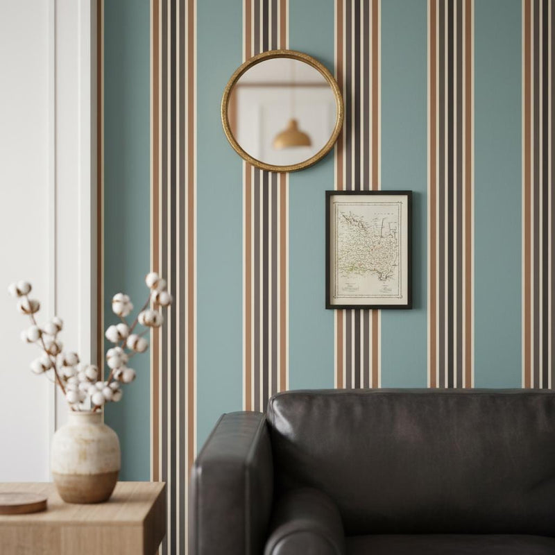 Striped wallpaper blue brown peel and stick or non woven wallpaper