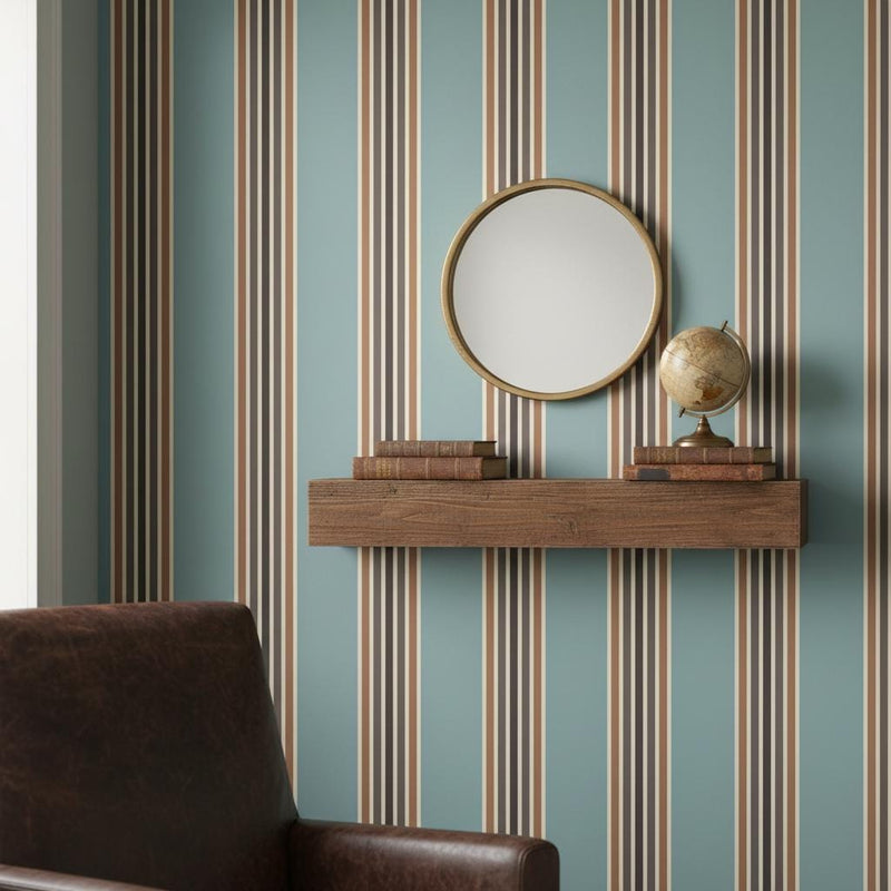 Striped wallpaper blue brown peel and stick or non woven wallpaper