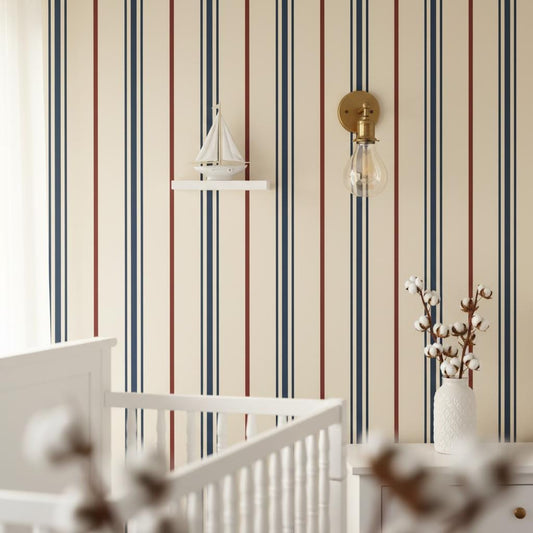 Striped Peel and Stick Wallpaper Navy Blue, Classic Decor