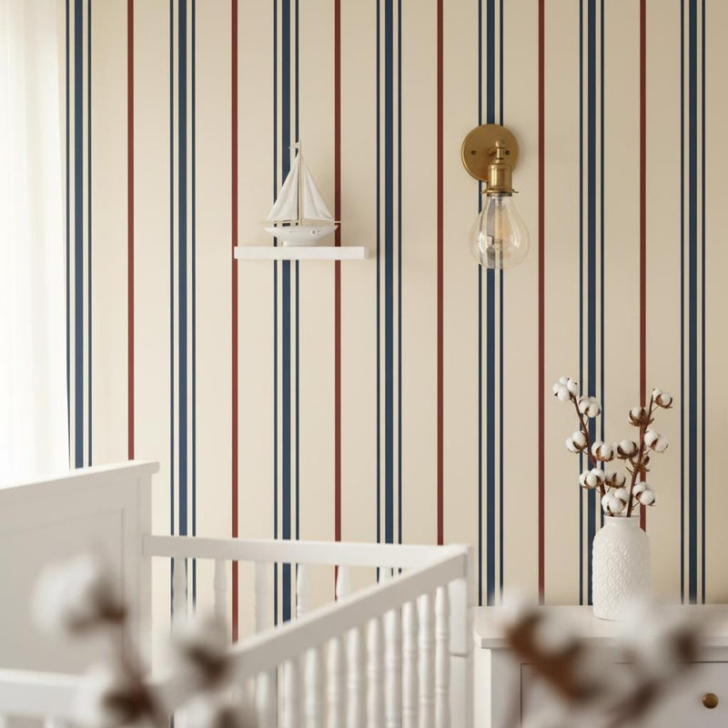 Striped Peel and Stick Wallpaper Navy Blue, Classic Decor