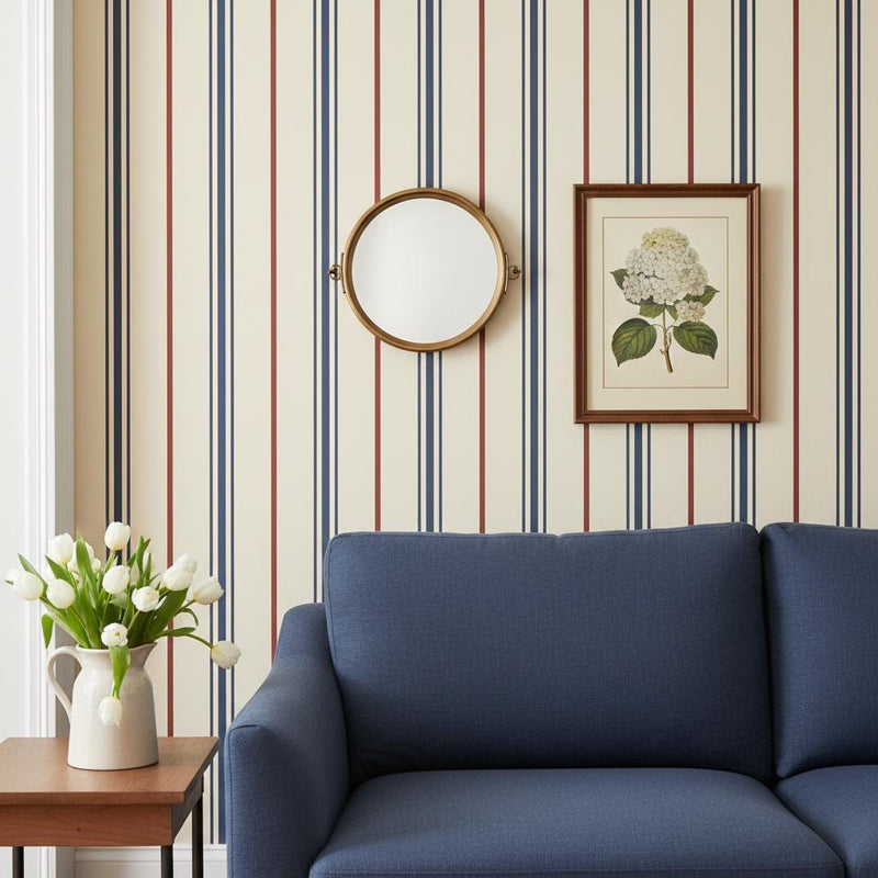 Striped Peel and Stick Wallpaper Navy Blue, Classic Decor