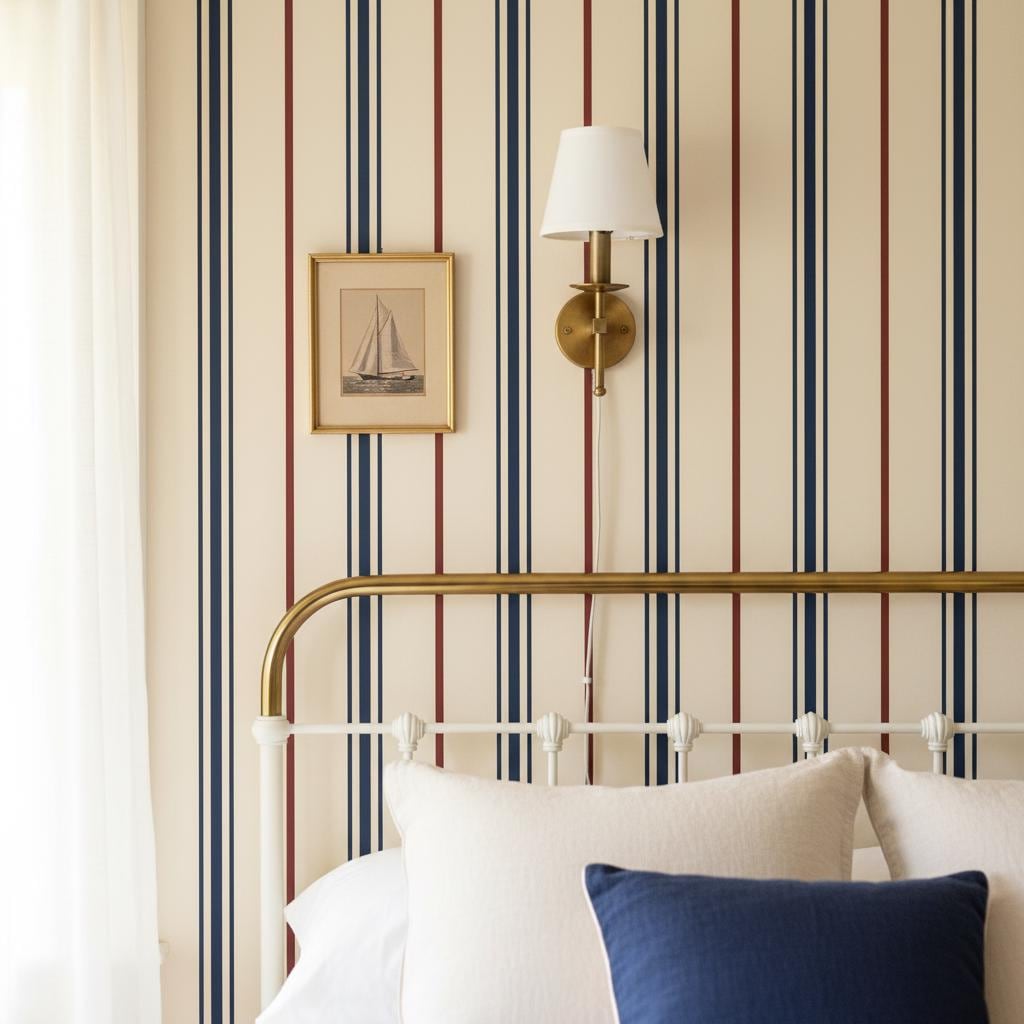 Striped Peel and Stick Wallpaper Navy Blue, Classic Decor