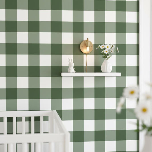 Green Gingham Wallpaper | Peel and Stick or Non-woven