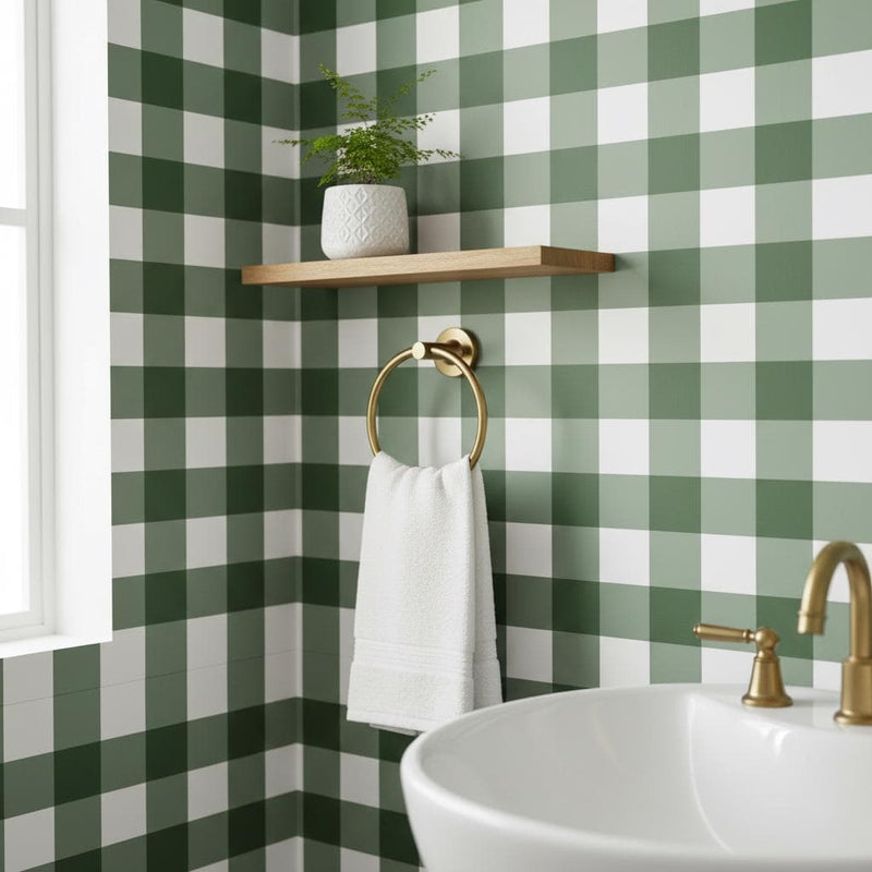 Green Gingham Wallpaper | Peel and Stick or Non-woven