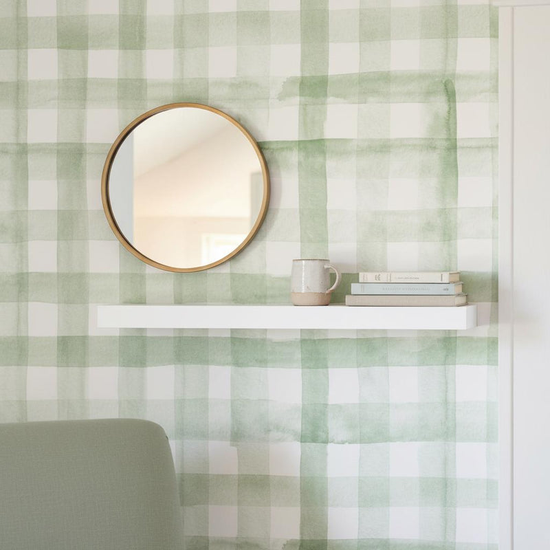Gingham Removable Wallpaper, Sage green peel and stick wallpaper