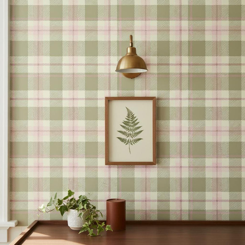 Olive Green Tartan Peel and Stick Wallpaper, Plaid Removable Wallpaper or Non woven