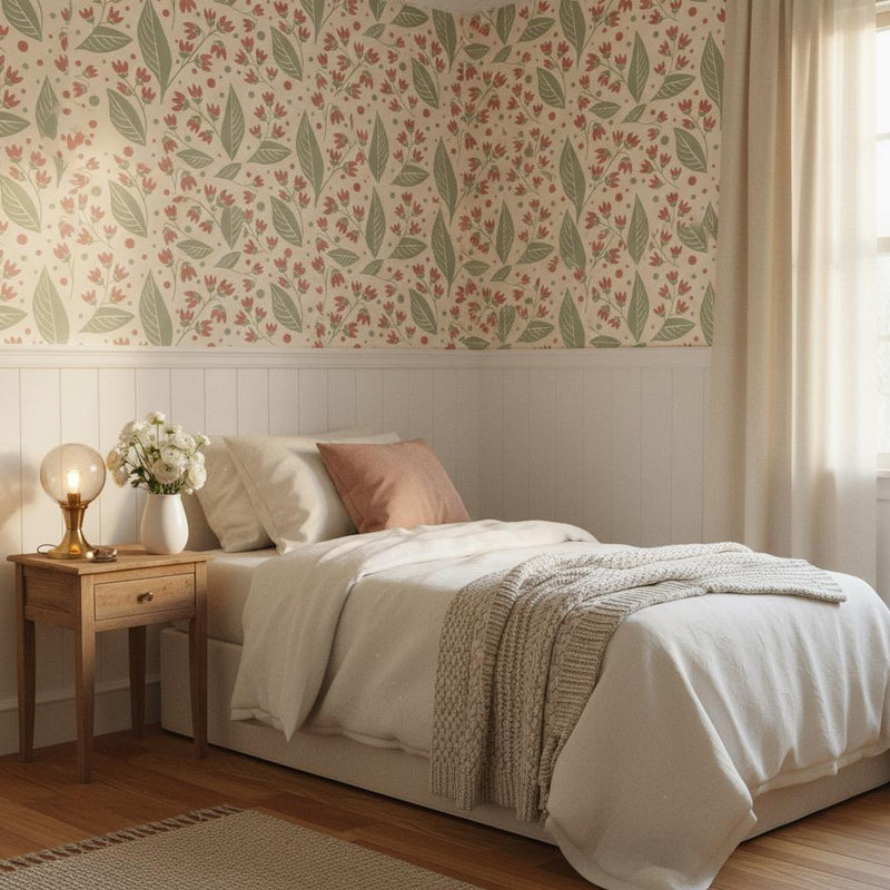 Botanical floral wallpaper, peel and stick or non-woven