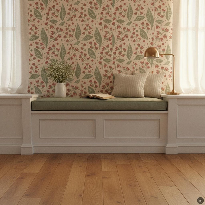 Botanical floral wallpaper, peel and stick or non-woven
