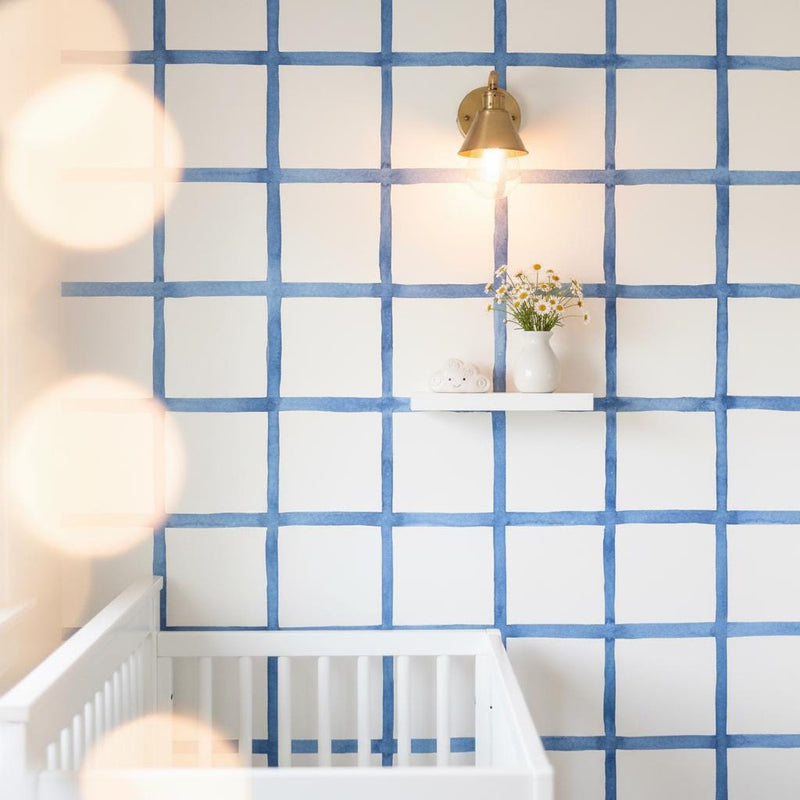 Blue Watercolor Grid Peel and Stick Wallpaper or Non Woven