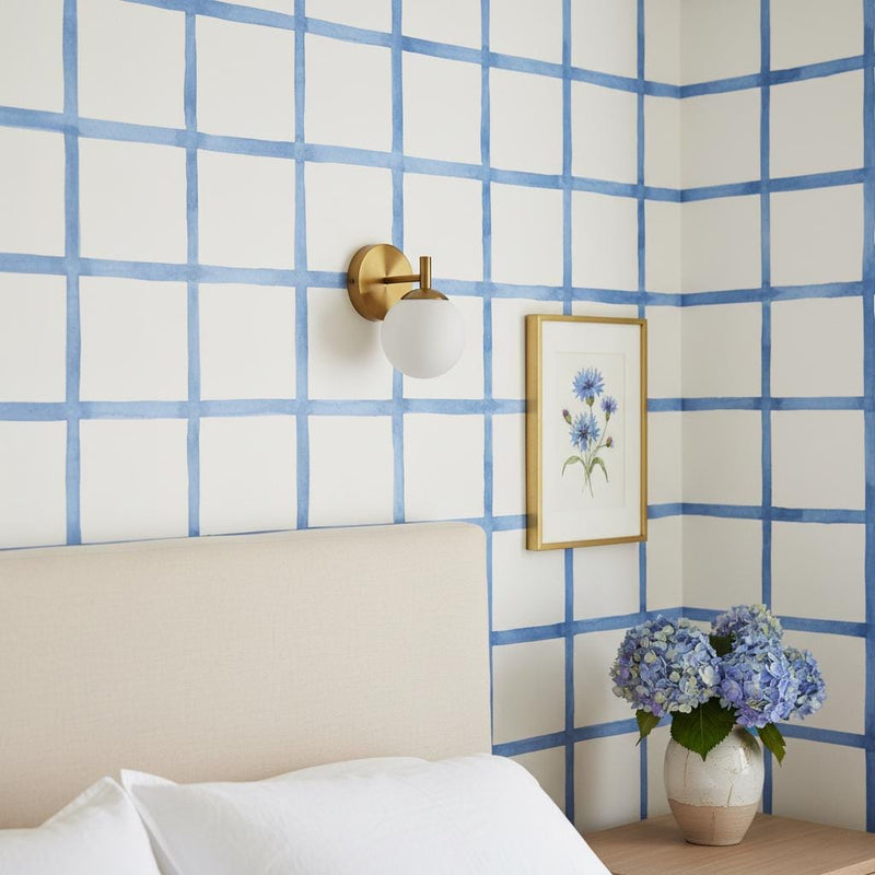 Blue Watercolor Grid Peel and Stick Wallpaper or Non Woven