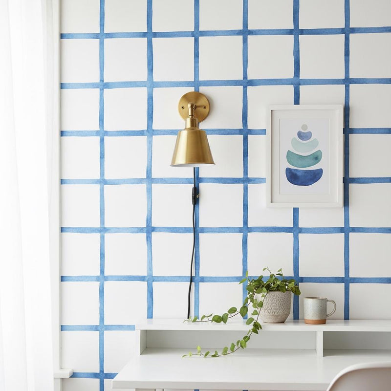 Blue Watercolor Grid Peel and Stick Wallpaper or Non Woven