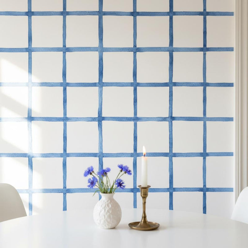 Blue Watercolor Grid Peel and Stick Wallpaper or Non Woven