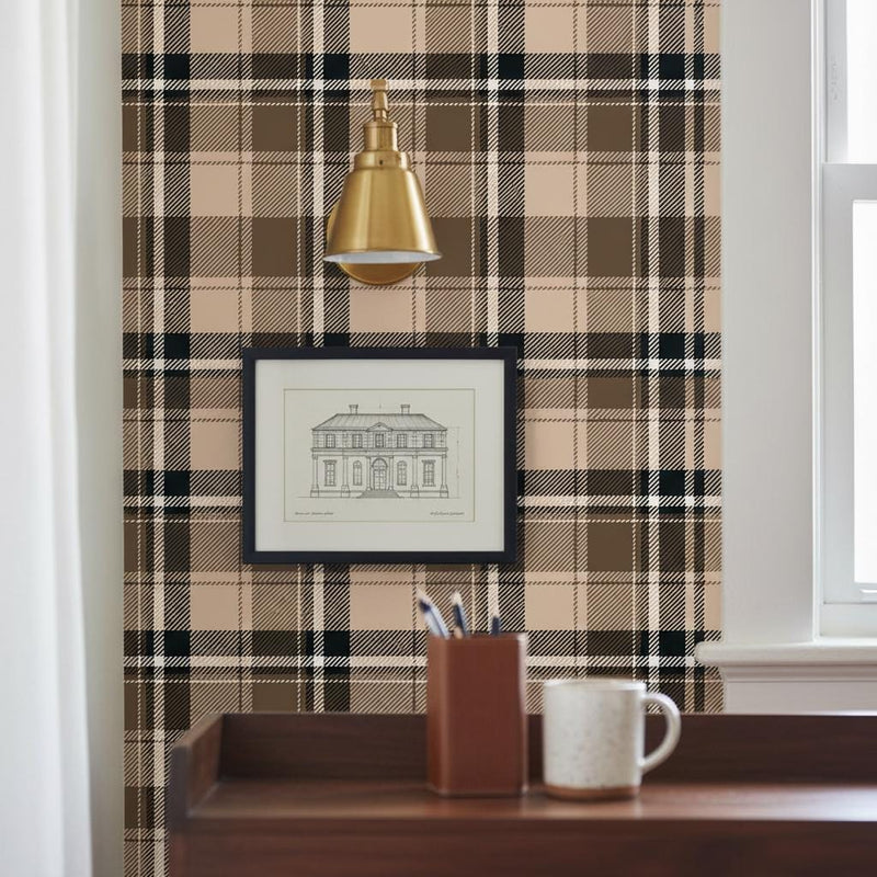Brown Tartan Wallpaper Peel and Stick, Plaid Removable wallpaper