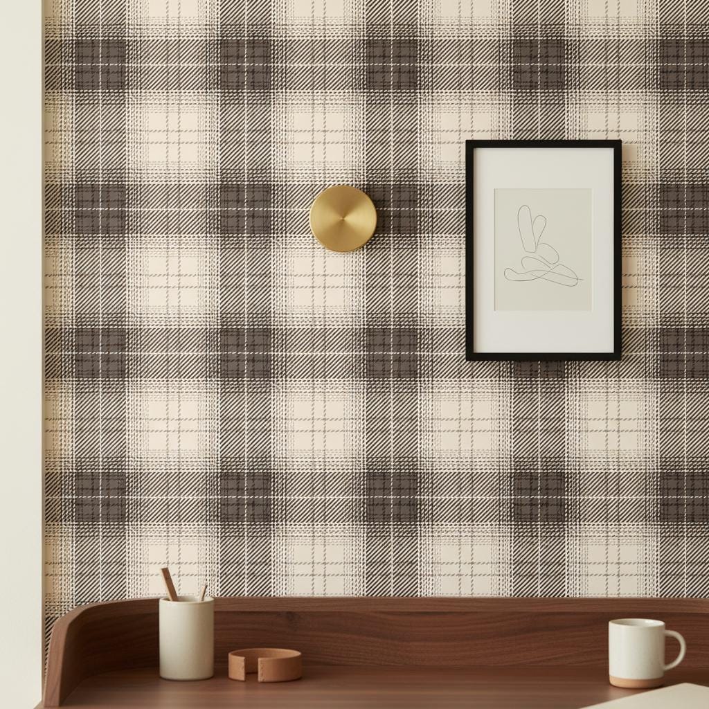 Brow Plaid Peel and Stick Wallpaper