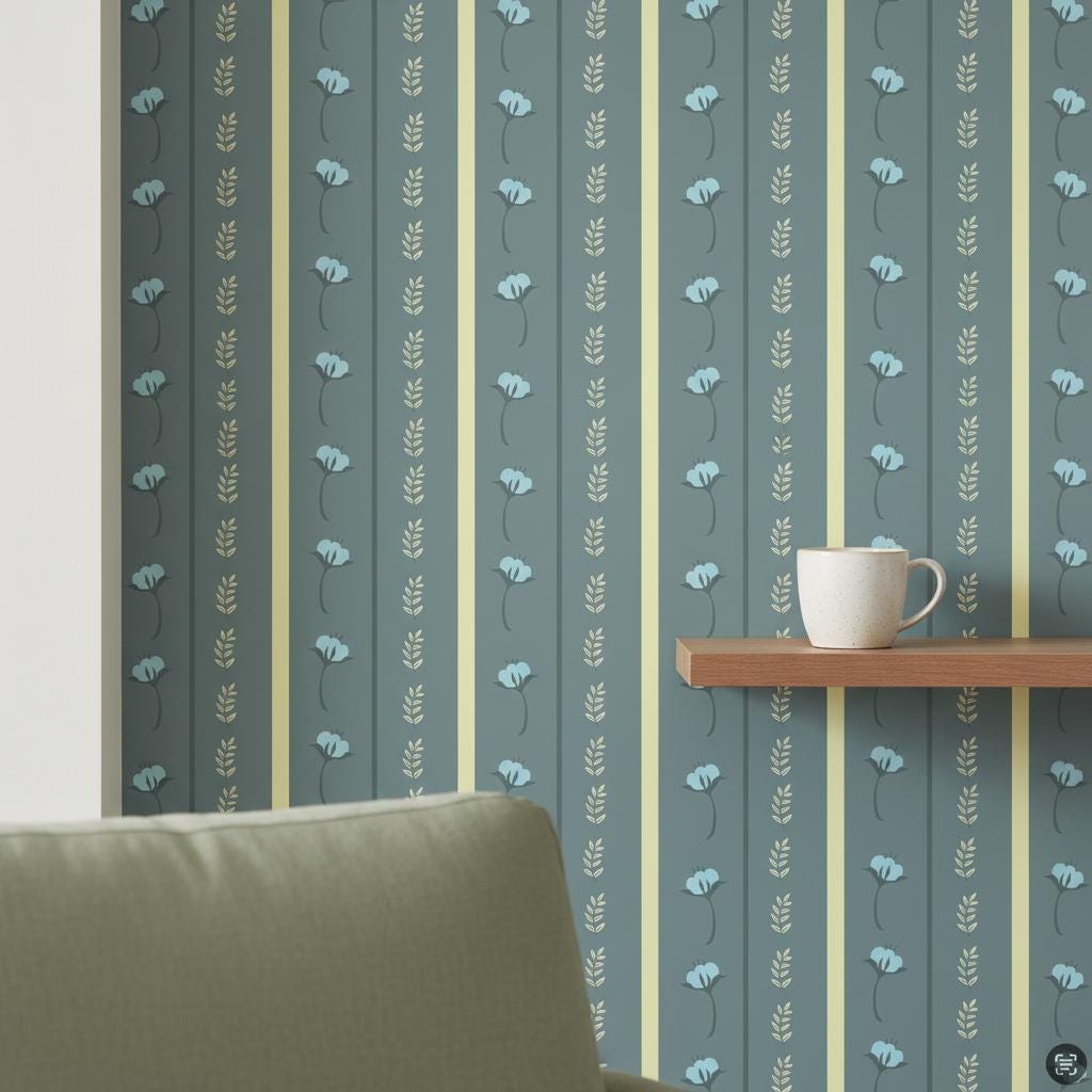 Striped Flower Wallpaper Peel & Stick Removable Line