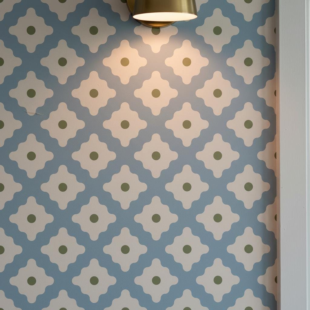 Retro wallpaper dusty blue peel and stick or non woven  cottagecore wall decor | geometric