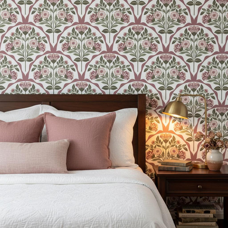 Vintage Botanical Wallpaper, Neutral Floral Damask, Peel and Stick or classic