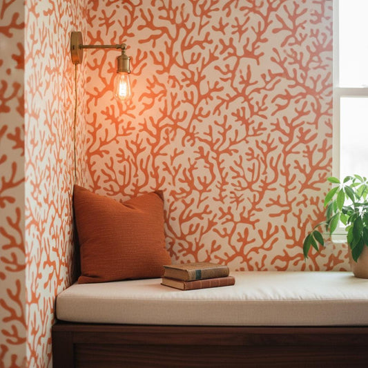 Orange Coral Wallpaper Boho Coastal Peel and Stick or classic