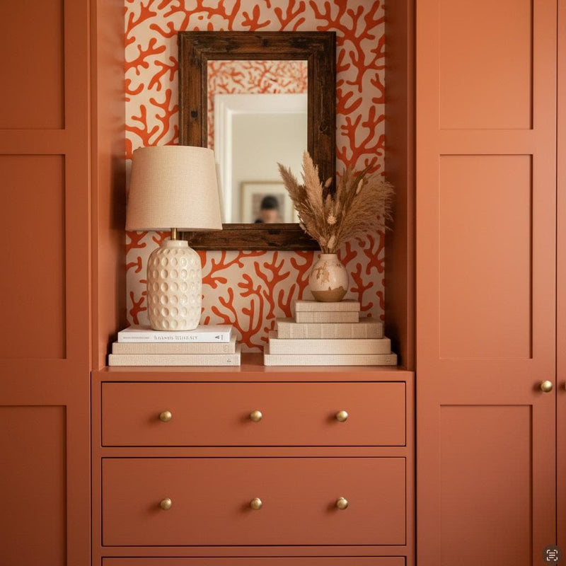 Orange Coral Wallpaper Boho Coastal Peel and Stick or classic