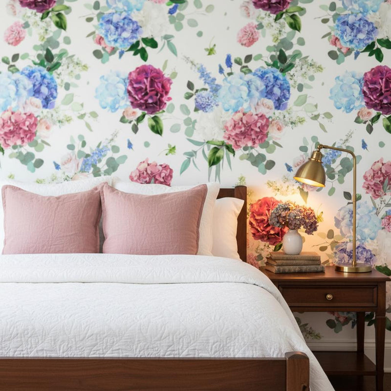 Hydrangea Floral Wallpaper, Grandmillennial Style, Peel and Stick or non woven
