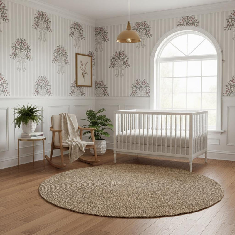 Peel and Stick Baroque Floral Wallpaper | Greige Striped Wall Mural