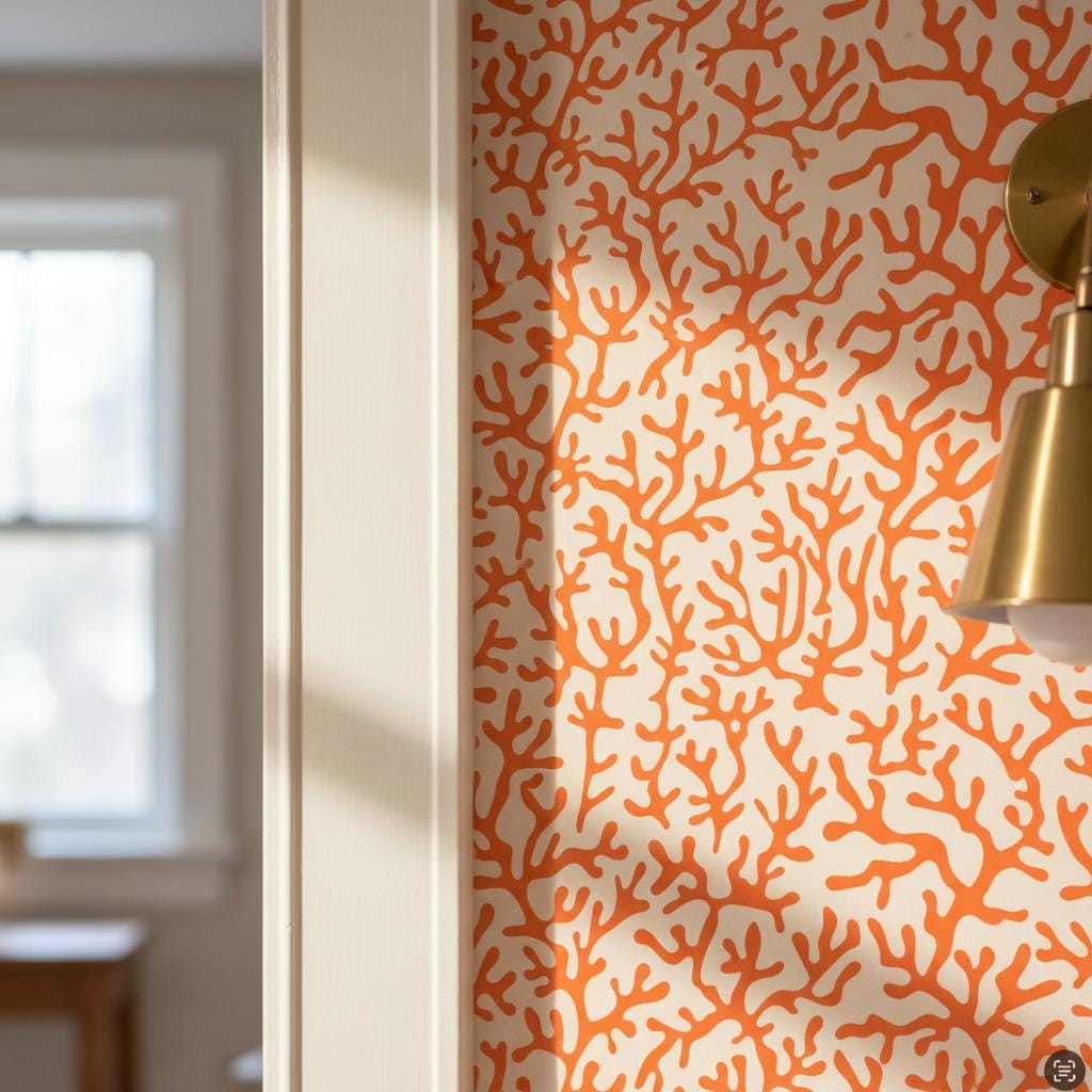 Orange Coral Wallpaper Boho Coastal Peel and Stick or classic