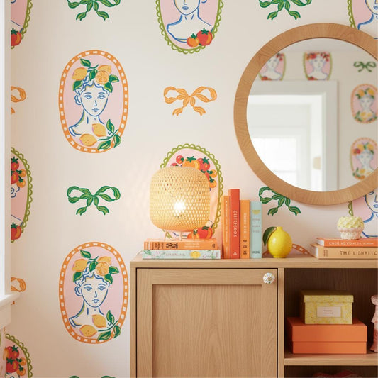 Fancy Wallpaper Peel and Stick, Whimsical Italian Cameo Portrait