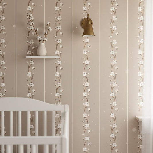 Wallpaper  Botanical Stripe | Greige Removable Wallpaper | Peel and stick or Non woven