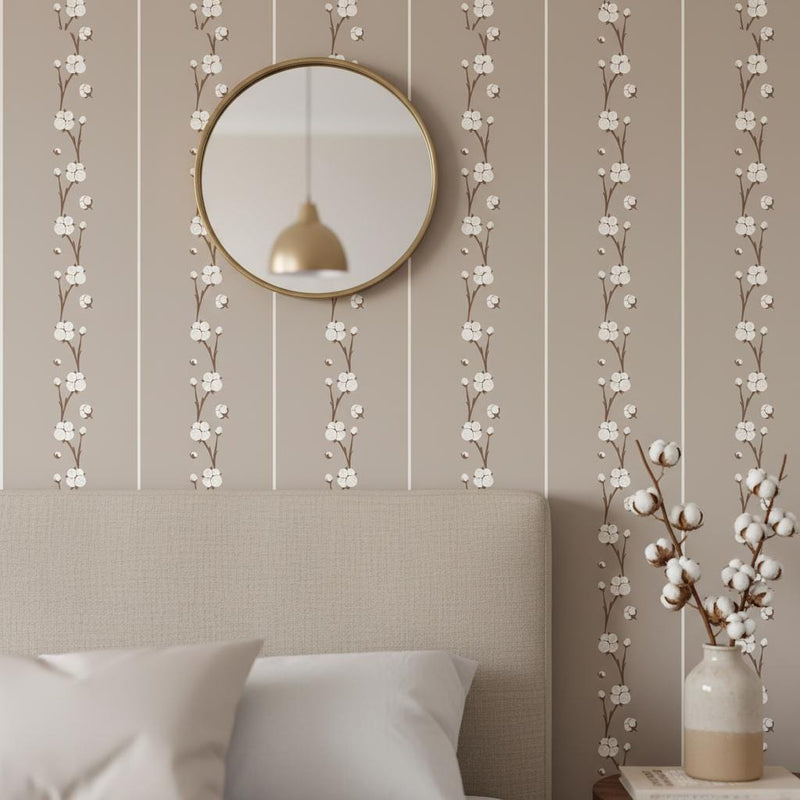 Wallpaper  Botanical Stripe | Greige Removable Wallpaper | Peel and stick or Non woven