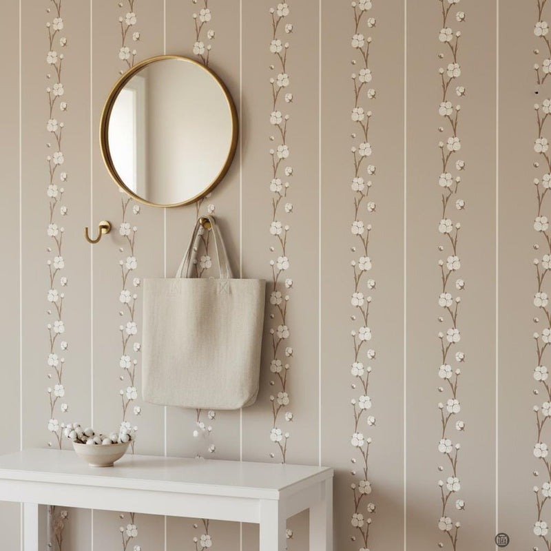 Wallpaper  Botanical Stripe | Greige Removable Wallpaper | Peel and stick or Non woven