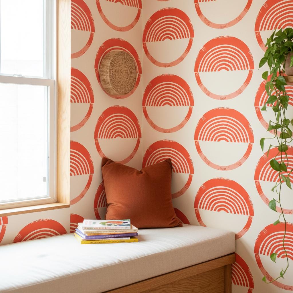 Retro Wallpaper Peel and Stick or classic,  Terracotta Geometric Wall Decor