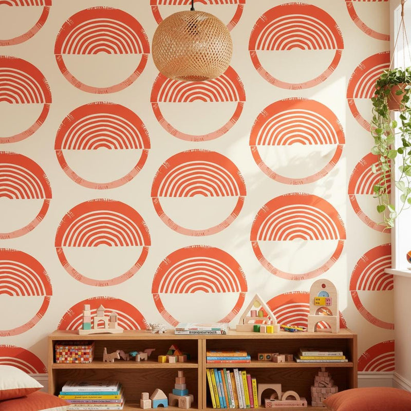 Retro Wallpaper Peel and Stick or classic,  Terracotta Geometric Wall Decor