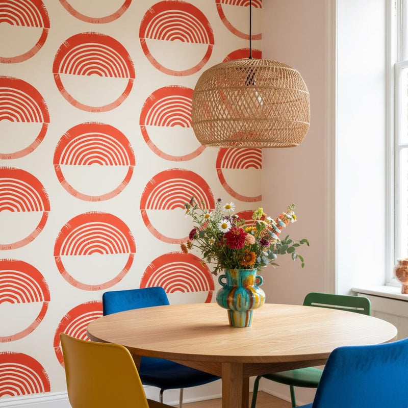 Retro Wallpaper Peel and Stick or classic,  Terracotta Geometric Wall Decor