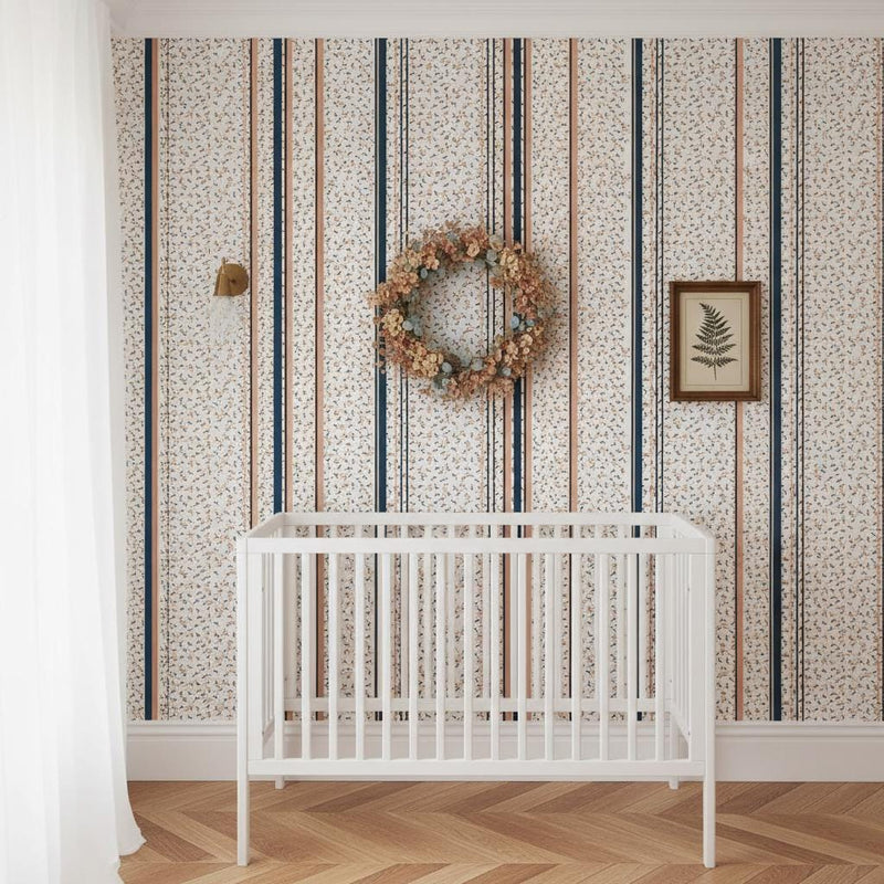 Floral stripe peel and stick wallpaper or traditional