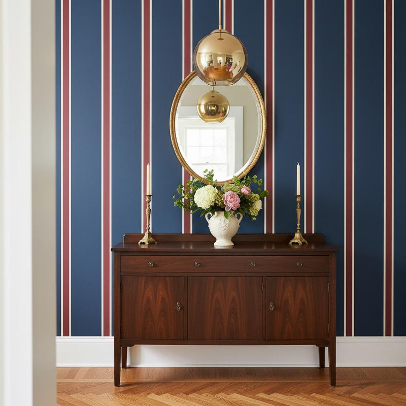 Navy stripe peel and stick or traditional wallpaper