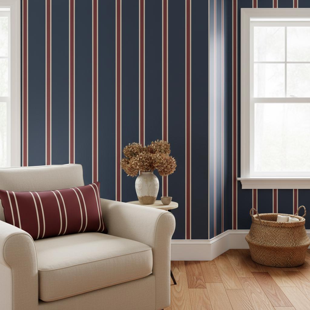 Navy stripe peel and stick or traditional wallpaper