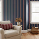 Navy stripe peel and stick or traditional wallpaper