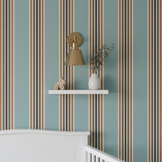 Striped wallpaper blue brown peel and stick or non woven wallpaper