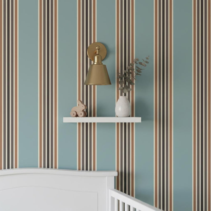 Striped wallpaper blue brown peel and stick or non woven wallpaper